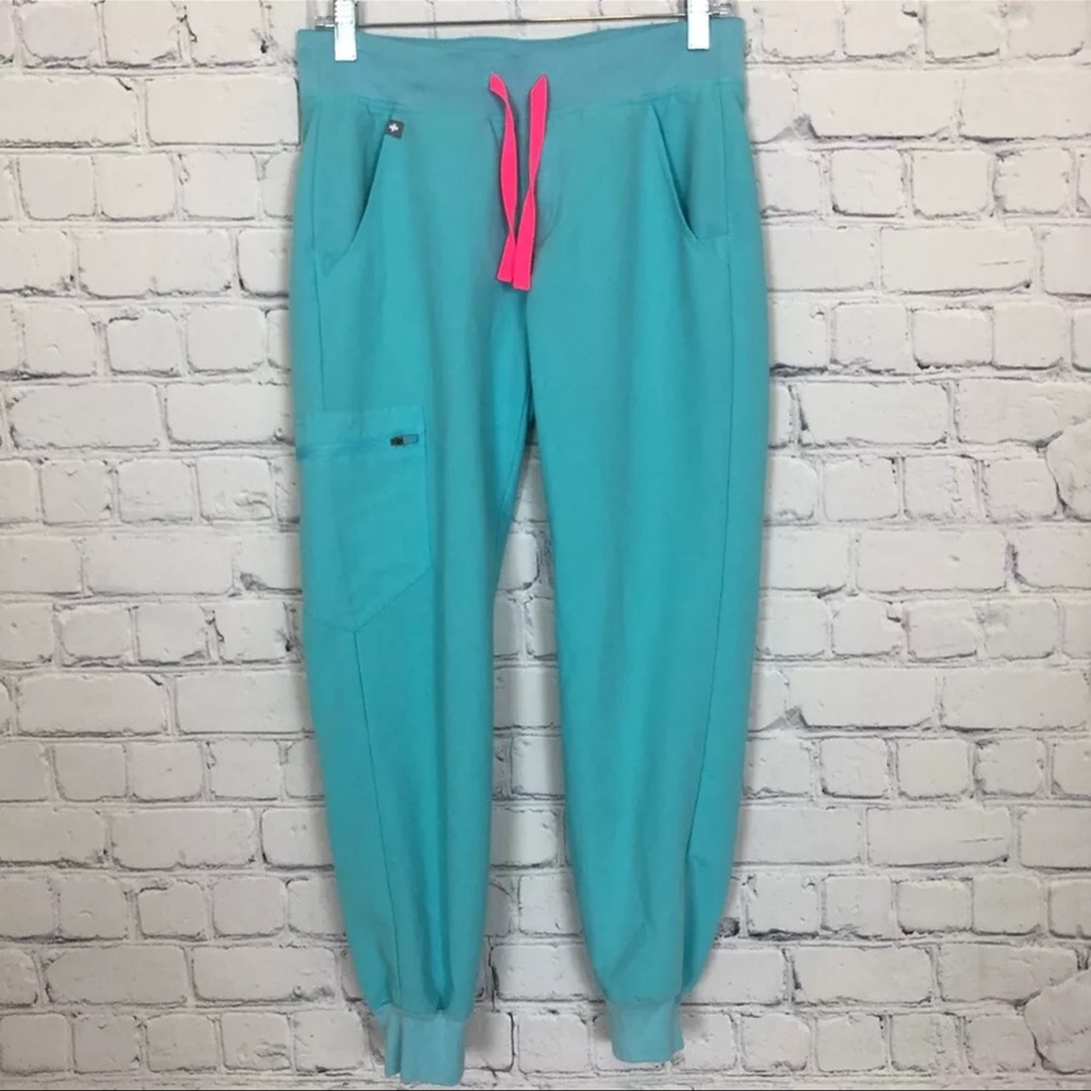 Figs Womens Zamora Jogger Scrub Pants Petite Size XS Neon Blue